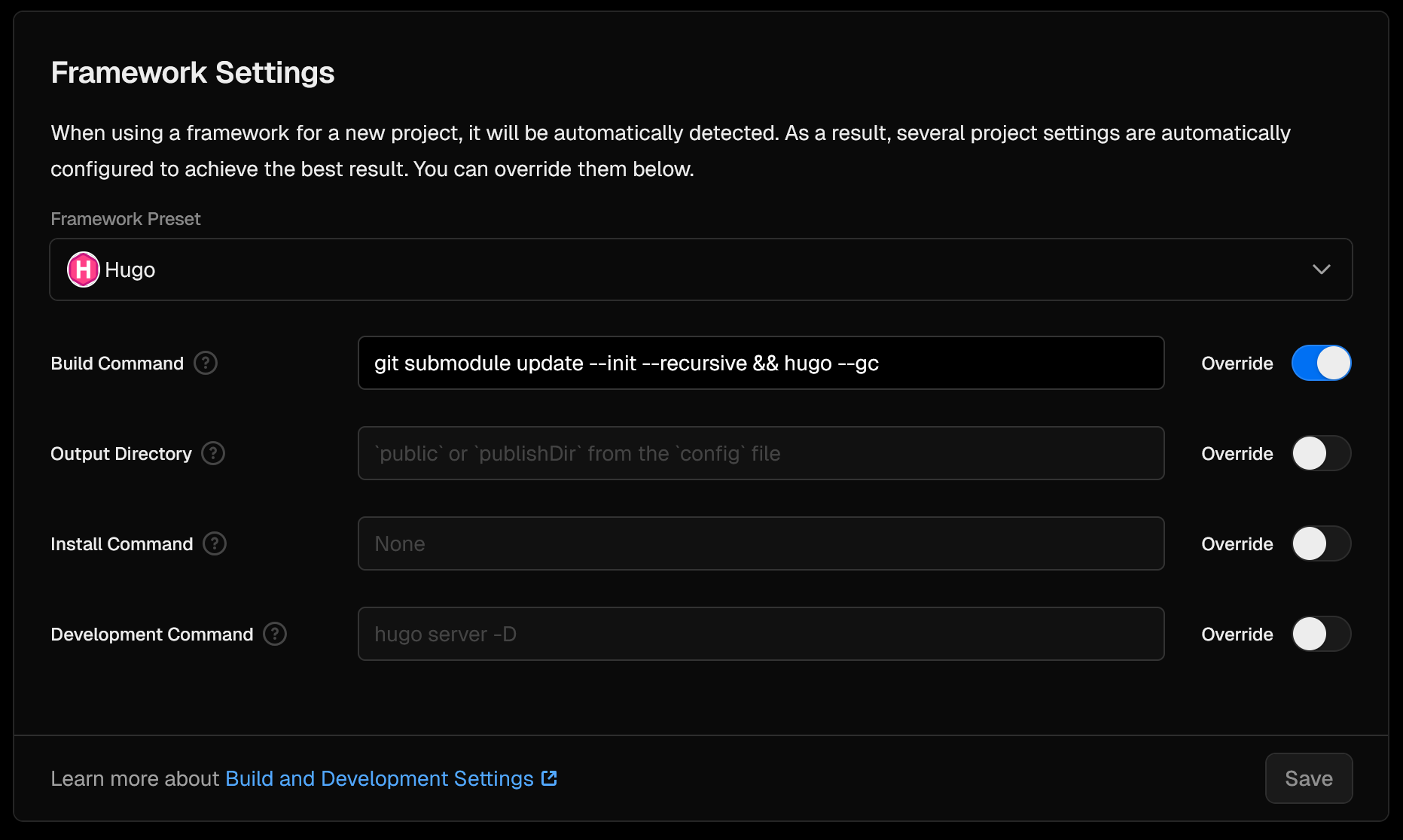 ChangeFrameworkSettings